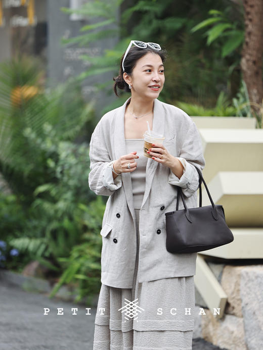 PETIT SCHAN小闪 CLO#347 boyfriend 男朋友 色织纯亚麻翻立领两穿oversize西装外套 商品图3