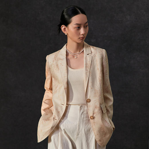 famecoco新中式植物拓印西装外套女士正肩天丝小西服FAC1AW005 商品图2