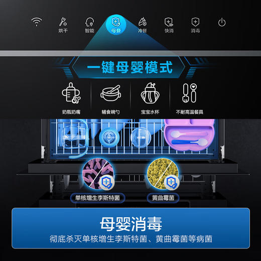 海尔（Haier）消毒柜嵌入式 115L三层双二星 家用消毒碗柜 紫外线+光波巴氏消毒新升级0臭氧 婴儿奶瓶 E07JU1 商品图4