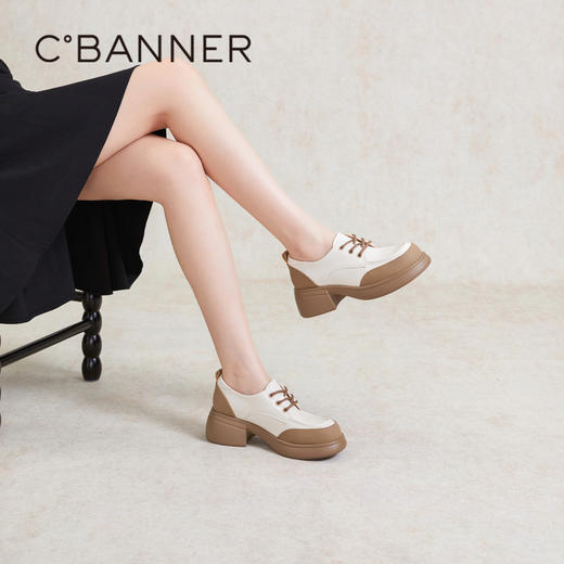 千百度厚底牛津鞋春季复古乐福鞋真皮单鞋小皮鞋女鞋百搭A24130805 商品图2