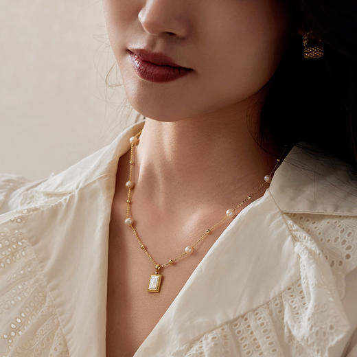 Manreya玛芮雅“甜蜜方糖”淡水珍珠天然贝母项链法式复古 商品图6