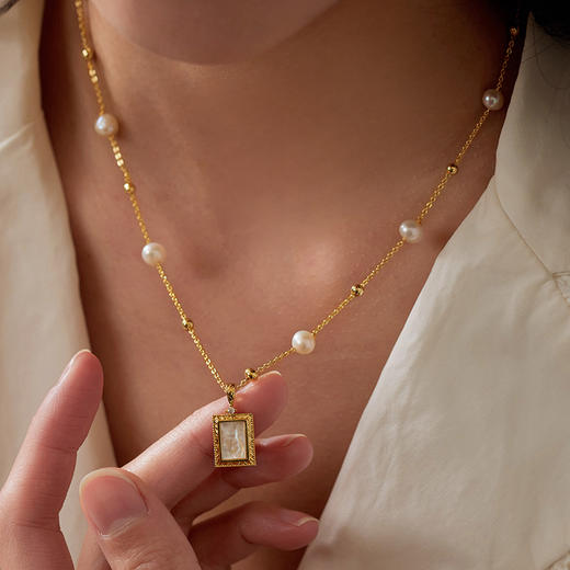 Manreya玛芮雅“甜蜜方糖”淡水珍珠天然贝母项链法式复古 商品图8