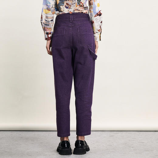 谜底紫色牛仔裤女2024春新款复古高腰两粒扣合身九分裤241MK0066 商品图2