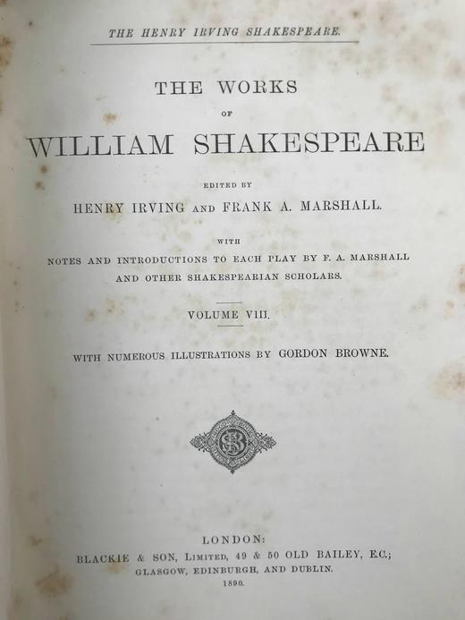 1890年 莎士比亚作品集（卷8，哈姆雷特/亨利八世/泰尔亲王佩里克里斯/诗歌） 数十幅插图 漆布精装18开 商品图2