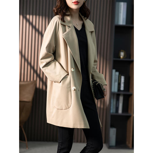 垂感双排扣西装领风衣女中长款2024春季新款韩版宽松气质外套 商品图3
