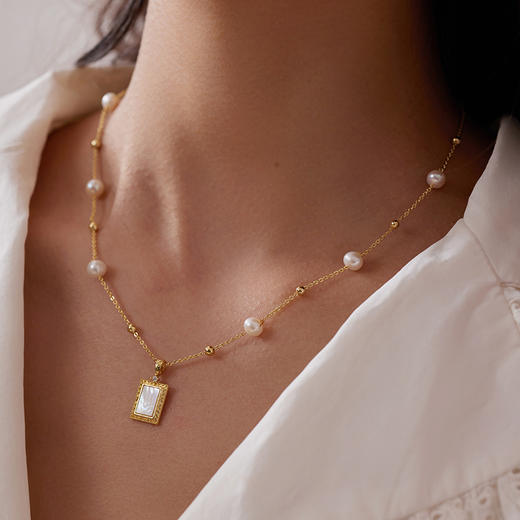 Manreya玛芮雅“甜蜜方糖”淡水珍珠天然贝母项链法式复古 商品图9