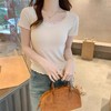 春季新款【蓝色温柔甜美 u领蕾丝边短袖t恤女】纯欲修身 内搭打底上衣女 商品缩略图3