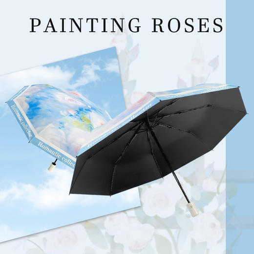 【颜值爆棚！UPF50+黑胶晴雨伞】晴雨两用，防紫外线，遇水成珠，雨伞大号自动女遮阳伞八骨油画 商品图2