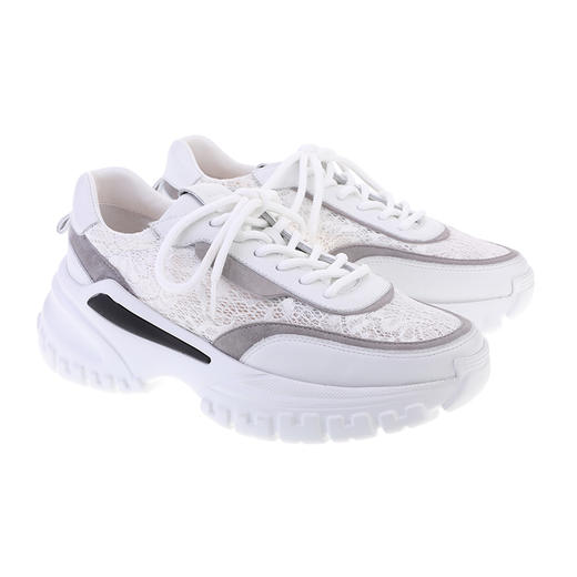 sheme进口牛皮搭配蕾丝面料黑白经典休闲时尚女士老爹鞋可定制 商品图11