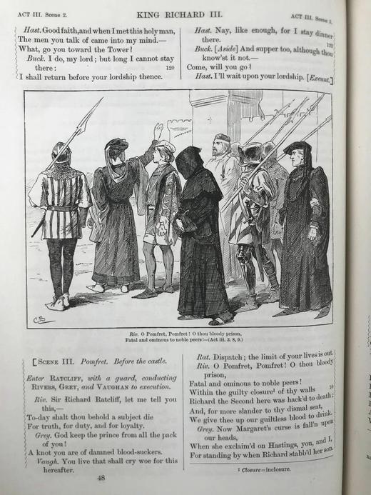 1890年 莎士比亚作品集（卷3，理查三世/约翰王/威尼斯商人/亨利四世） 数十幅插图 漆布精装18开 商品图14