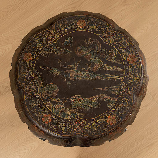 清 朱漆描金填彩梅花形三弯腿五足带托泥香几 商品图2