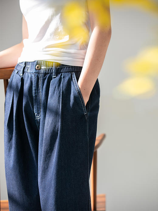 牧衣游原创 舒适棉质丹宁裤新款纯棉舒适复古宽松牛仔裤 倾杯乐 商品图3