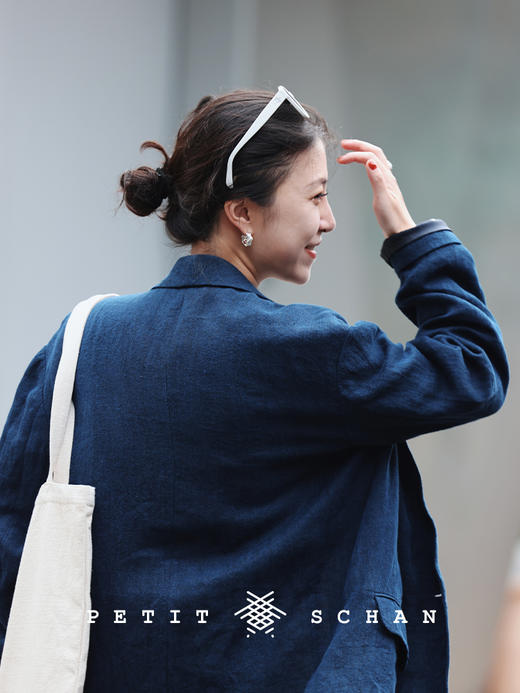 PETIT SCHAN小闪 CLO#347 boyfriend 男朋友 色织纯亚麻翻立领两穿oversize西装外套 商品图0