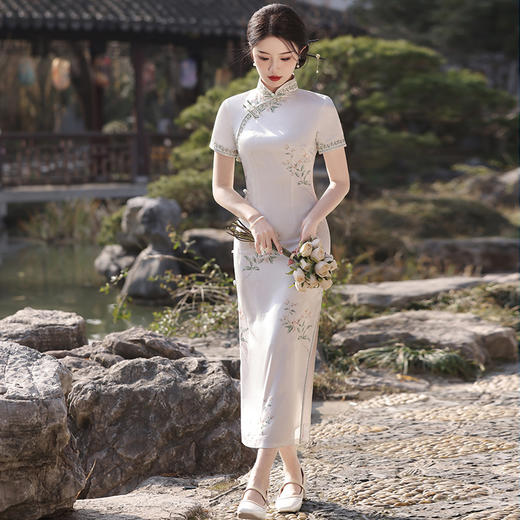 2024春夏复古民国风优雅气质年轻款素雅旗袍MLS6853 商品图3