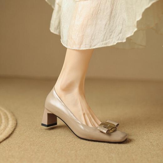 【预售5天】粗跟浅口杏色中跟，韩版方头单鞋高跟鞋LD&F6705 商品图2