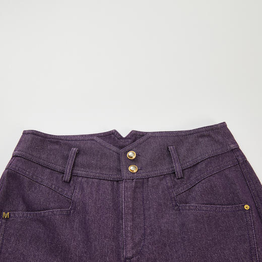 谜底紫色牛仔裤女2024春新款复古高腰两粒扣合身九分裤241MK0066 商品图3