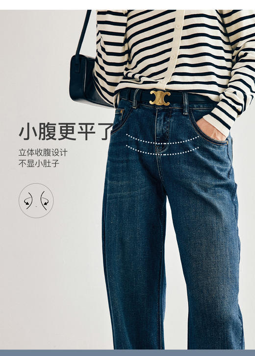 OLrain欧芮儿法式蓝色牛仔裤女早春2023年新款高腰直筒阔腿长裤 商品图8