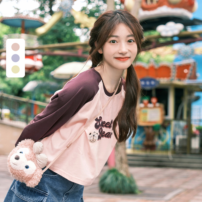 【积分换购不退货】【特惠不退货】诗凡黎夏撞色插肩袖胸前字母印花截短款T恤SE6300111