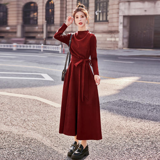 春季上新气质时尚优雅简约大方收腰显瘦高腰连衣长裙HR-WX25029 商品图0