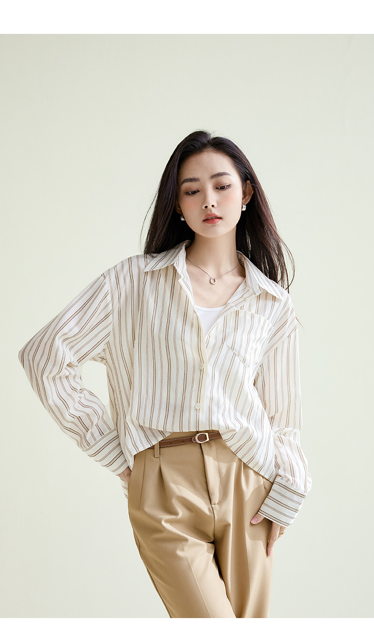 拉夏贝尔la chapelle复古港风竖条纹衬衫女2024春季新款