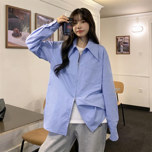春夏季新款【白色衬衫衬衣女 POLO领】休闲双拉链 女士防晒开衫上衣潮 商品图2