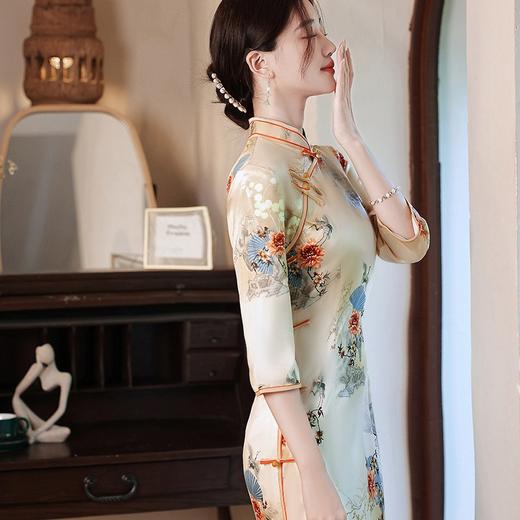 WQ2513中长袖双层长款旗袍2024新款女老上海走秀款演出服装 商品图1