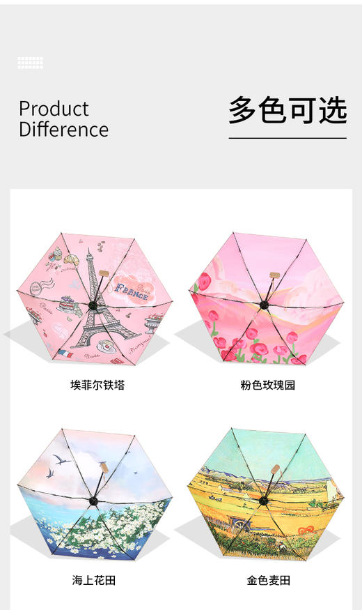 【油画系列】恒鼎太阳伞 ，六折金胶伞 15色可选 商品图9