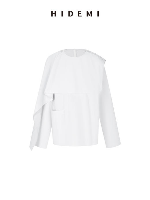 HIDEMI 极简微褶皱设计感可拆卸披肩领多穿式衬衫上衣半裙套装 商品图11