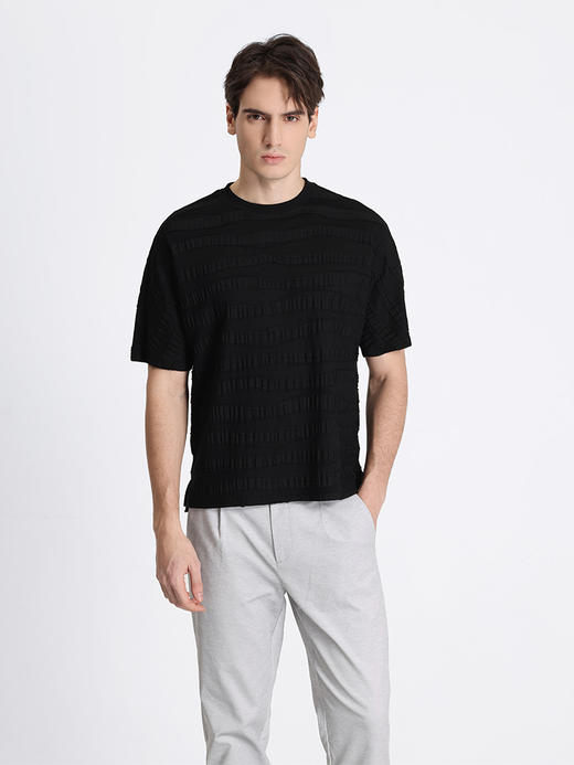 callisto黑色聚酯纤维混粘纤T恤 STTSS086Y 商品图0