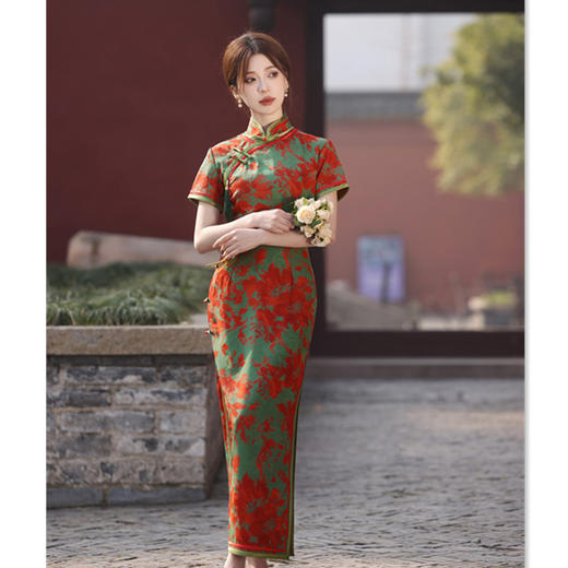 2024春夏新款复古中国风长款宽边短袖旗袍SYK22327 商品图3