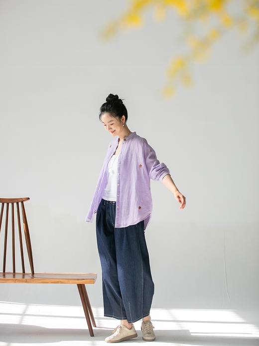 牧衣游原创 舒适棉质丹宁裤新款纯棉舒适复古宽松牛仔裤 倾杯乐 商品图2