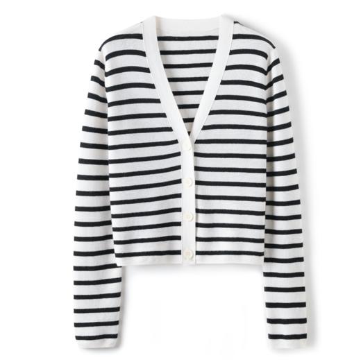 【四季条纹开衫】臣禾 16针 羊毛60/2支 V领短款针织衫9241090356【金猪甄选】 商品图13