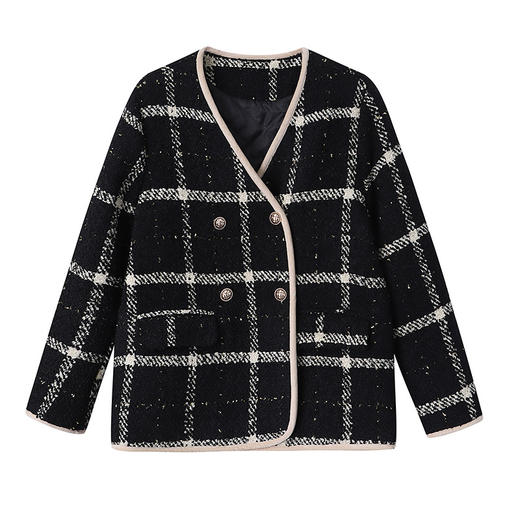 「夹棉小香风！两色可选」司南法式经典节日氛围 V领正肩粗花呢夹棉小香风外套秋冬 商品图4