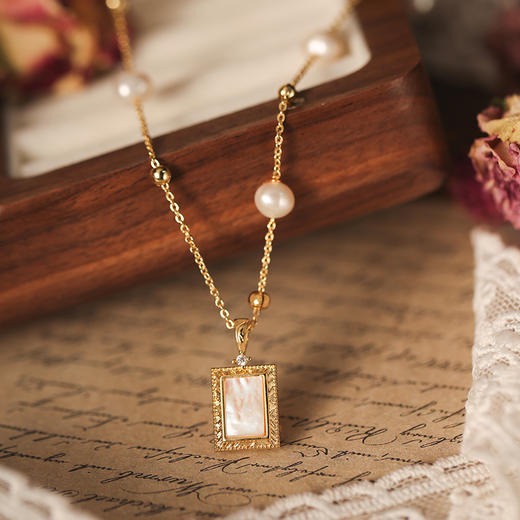 Manreya玛芮雅“甜蜜方糖”淡水珍珠天然贝母项链法式复古 商品图4