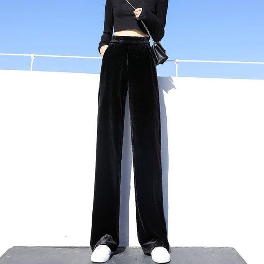 【秒变大长腿ju显瘦！金丝绒阔腿裤】春秋高腰垂感黑色阔腿裤，气质显瘦-双褶西装裤，宽松直筒小个子休闲裤 商品图5