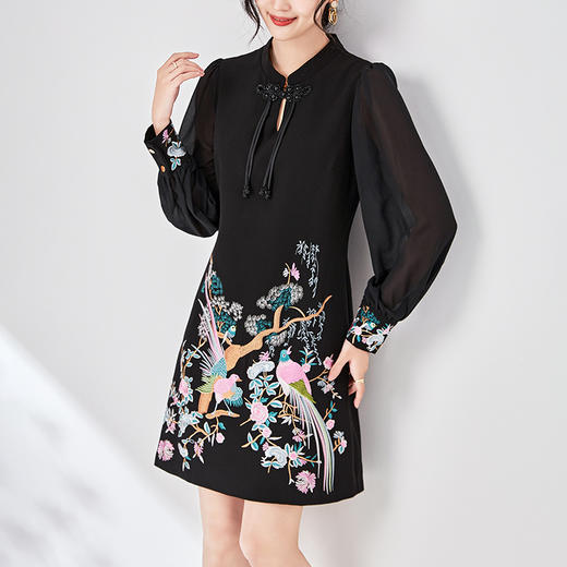 新中式刺绣国风旗袍，春款改良名媛气质连衣裙WLZD-2403311 商品图0