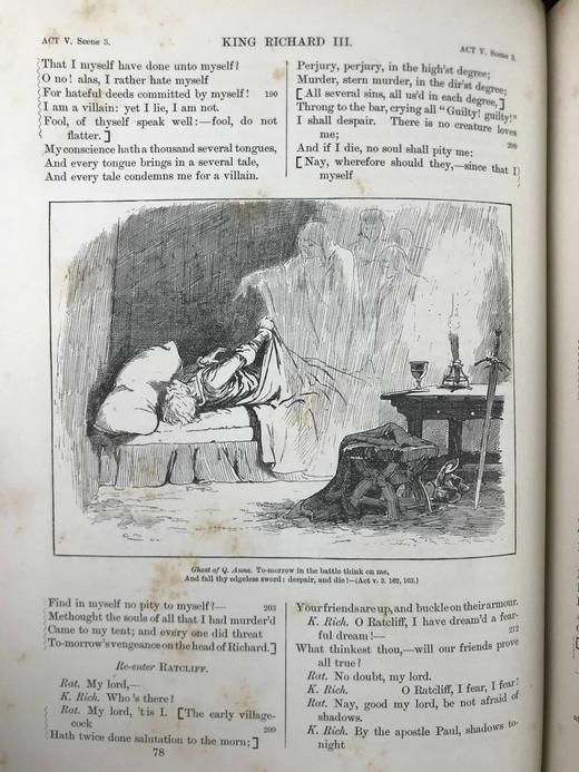 1890年 莎士比亚作品集（卷3，理查三世/约翰王/威尼斯商人/亨利四世） 数十幅插图 漆布精装18开 商品图5