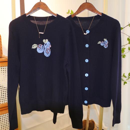 【à perles】博主同款 鄂家可爱的蓝莓图案女士羊绒衫 套头和开衫两个款式【现货】 商品图5