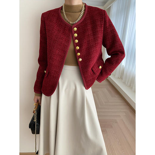 「法式高级风！三色可选」司南利落新中式羽绒小香风粗花呢小个子短款外套上衣 商品图0