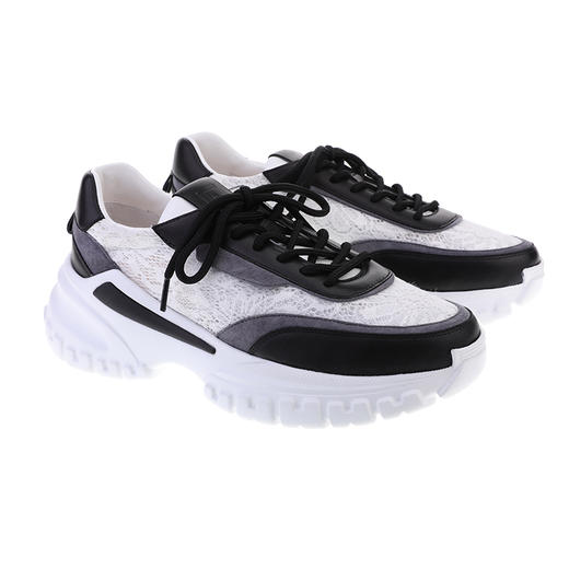 sheme进口牛皮搭配蕾丝面料黑白经典休闲时尚女士老爹鞋可定制 商品图5