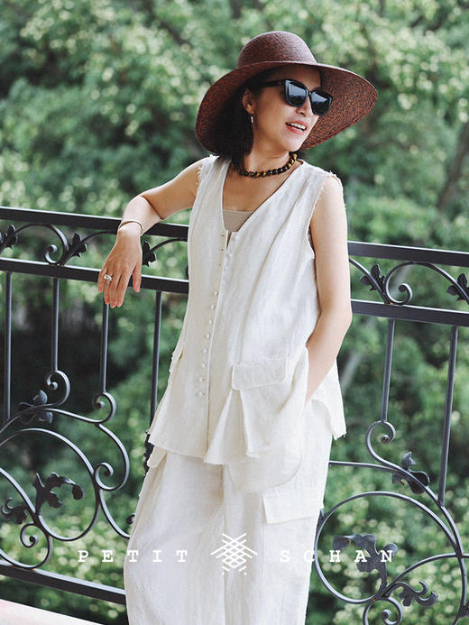 PETIT SCHAN小闪  CLO#298 Birds And Poems 飞鸟与诗 纯棉/亚麻设计感束脚可拆卸工装裤 商品图3