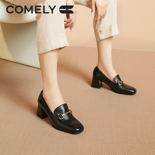 康莉KYQ3A686乐福鞋女粗跟秋季新款圆头舒适通勤单鞋高跟小皮鞋 商品图4