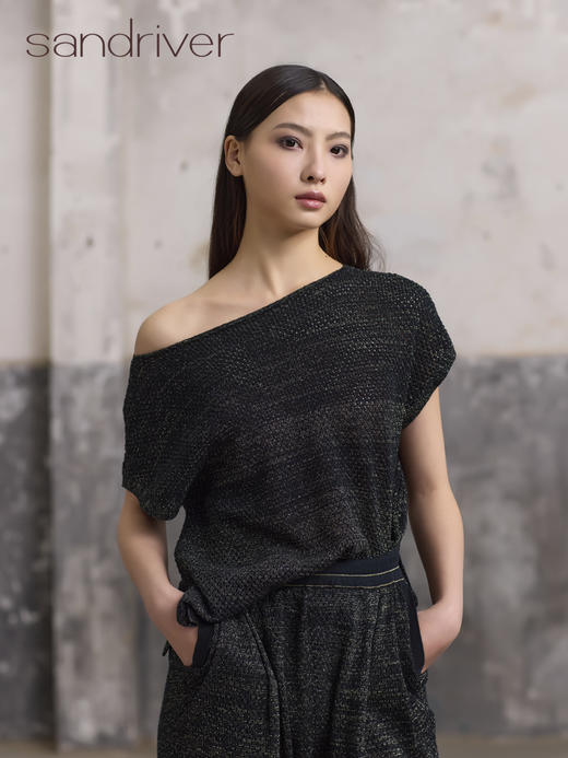 精梳棉针织一字领小衫SJS96W035N 商品图4