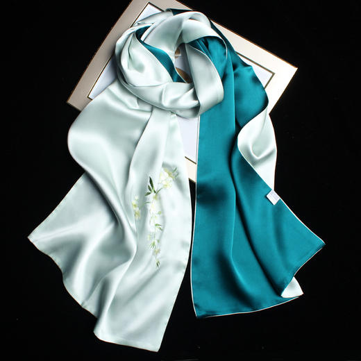 桑蚕丝围巾披肩，商务送妈妈婆婆苏绣纯手工刺绣真丝丝巾ZDTQ-001 商品图0