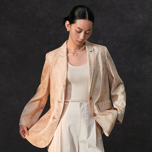 famecoco新中式植物拓印西装外套女士正肩天丝小西服FAC1AW005 商品图0