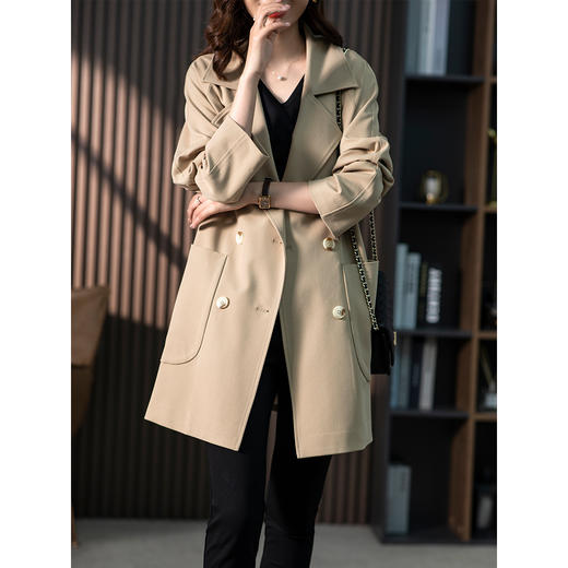 垂感双排扣西装领风衣女中长款2024春季新款韩版宽松气质外套 商品图2