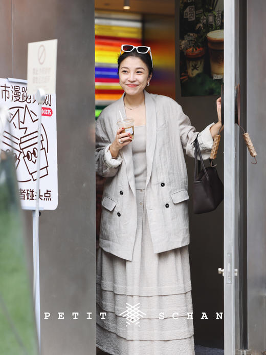 PETIT SCHAN小闪 CLO#347 boyfriend 男朋友 色织纯亚麻翻立领两穿oversize西装外套 商品图4