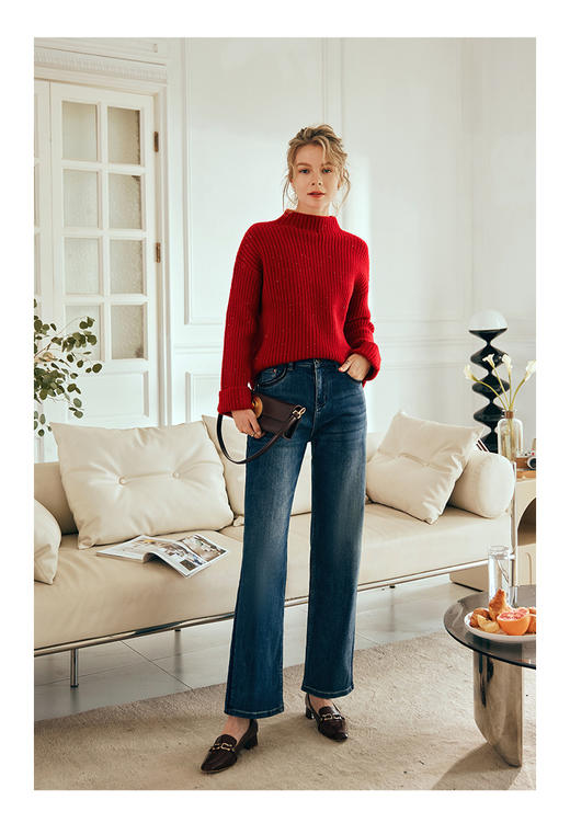 OLrain欧芮儿法式蓝色牛仔裤女早春2023年新款高腰直筒阔腿长裤 商品图14