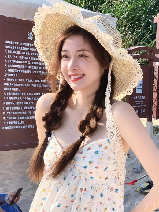 【超仙❗️蕾丝飘带镂空草帽】出街百搭，新款出游防晒帽，堪称隔热小雨伞防晒衣，太阳帽沙滩帽子女款遮阳帽子 商品图2
