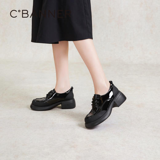 千百度厚底牛津鞋春季复古乐福鞋真皮单鞋小皮鞋女鞋百搭A24130805 商品图4